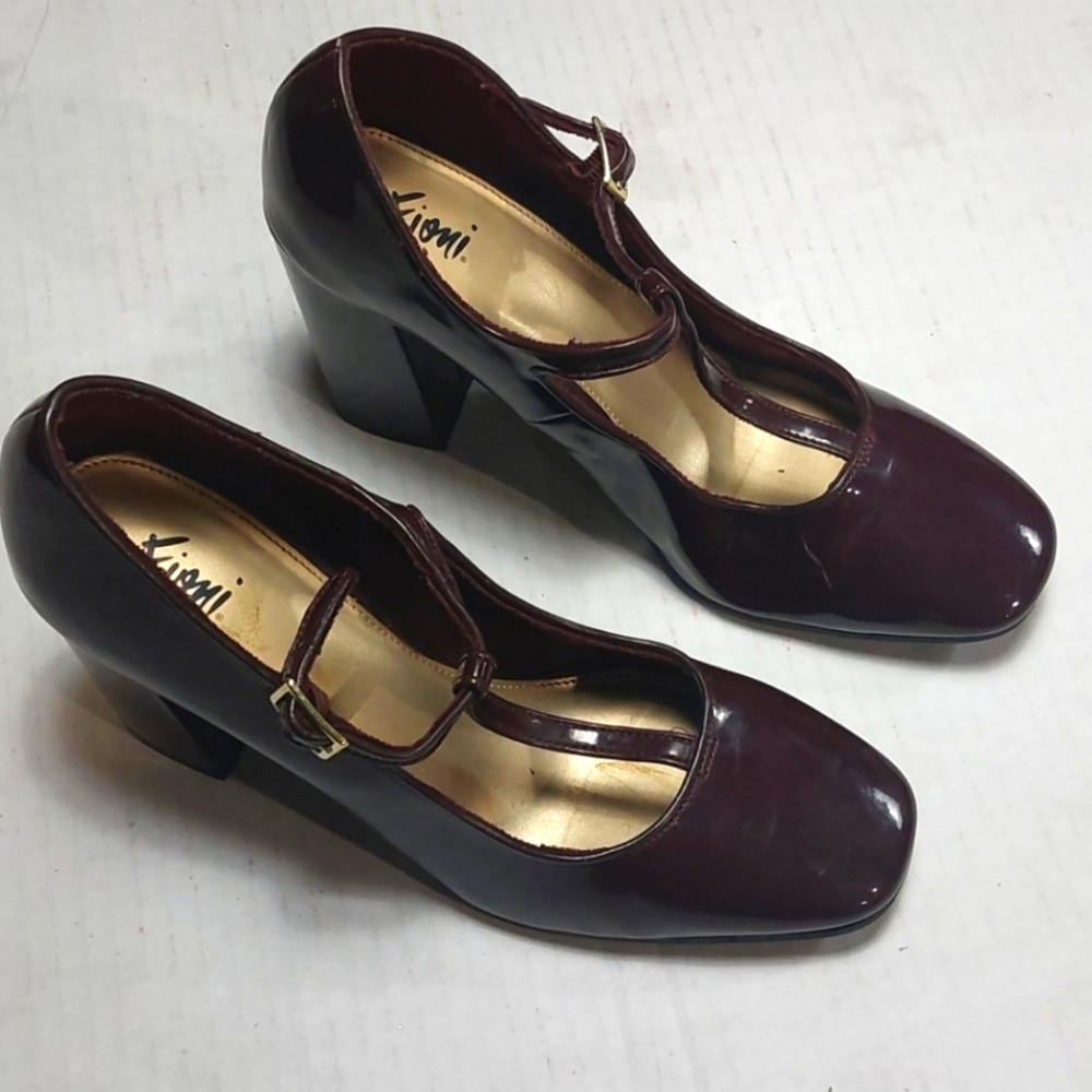 FIONI Women's Burgundy Block Heels Shoes Size 9